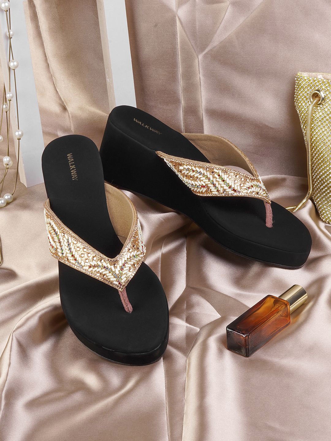 

WALKWAY by Metro Embellished Open Toe Wedges, Gold