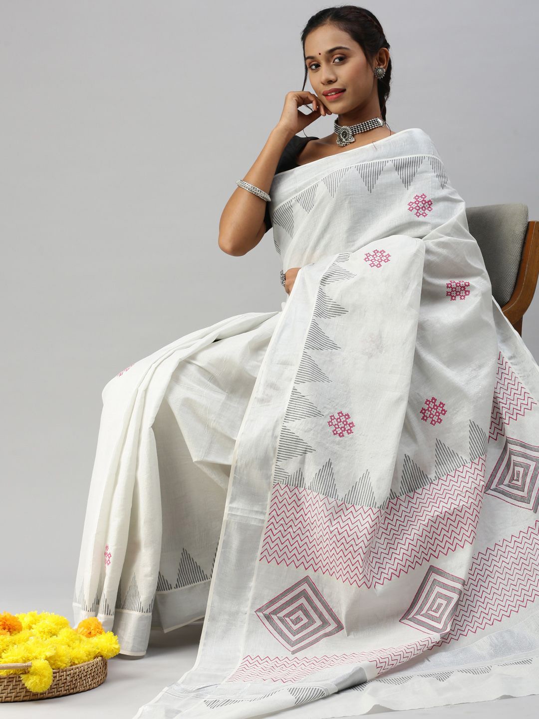 

Ramraj Tissue Saree, White