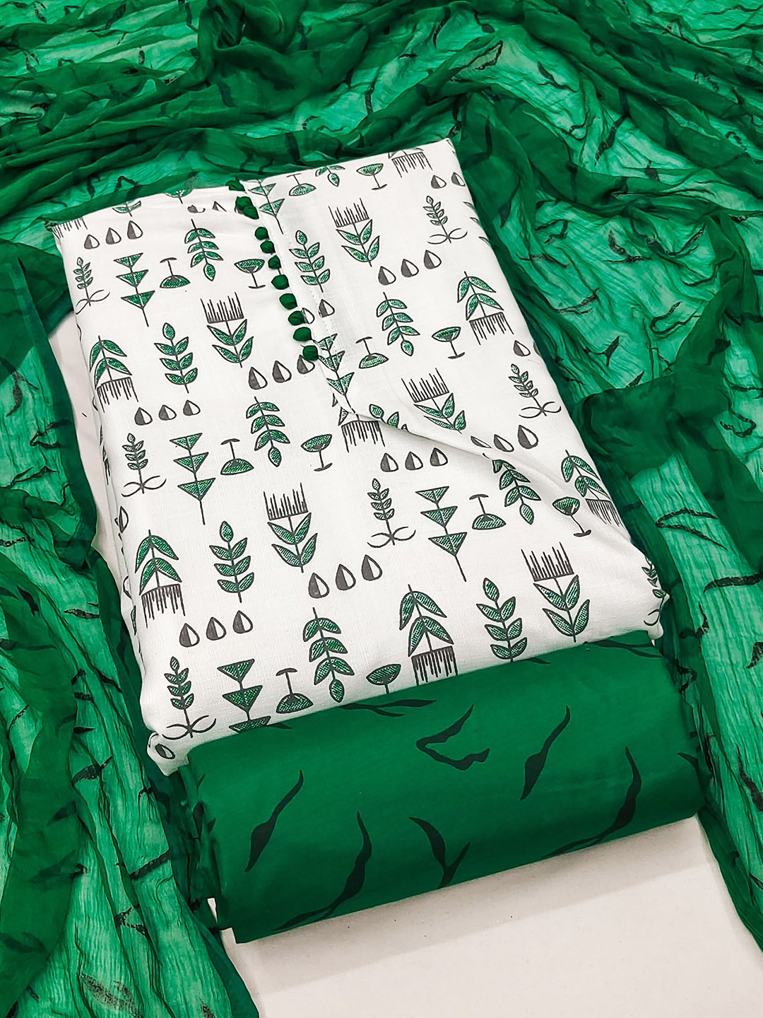 

MANVAA Floral Printed Unstitched Dress Material, White