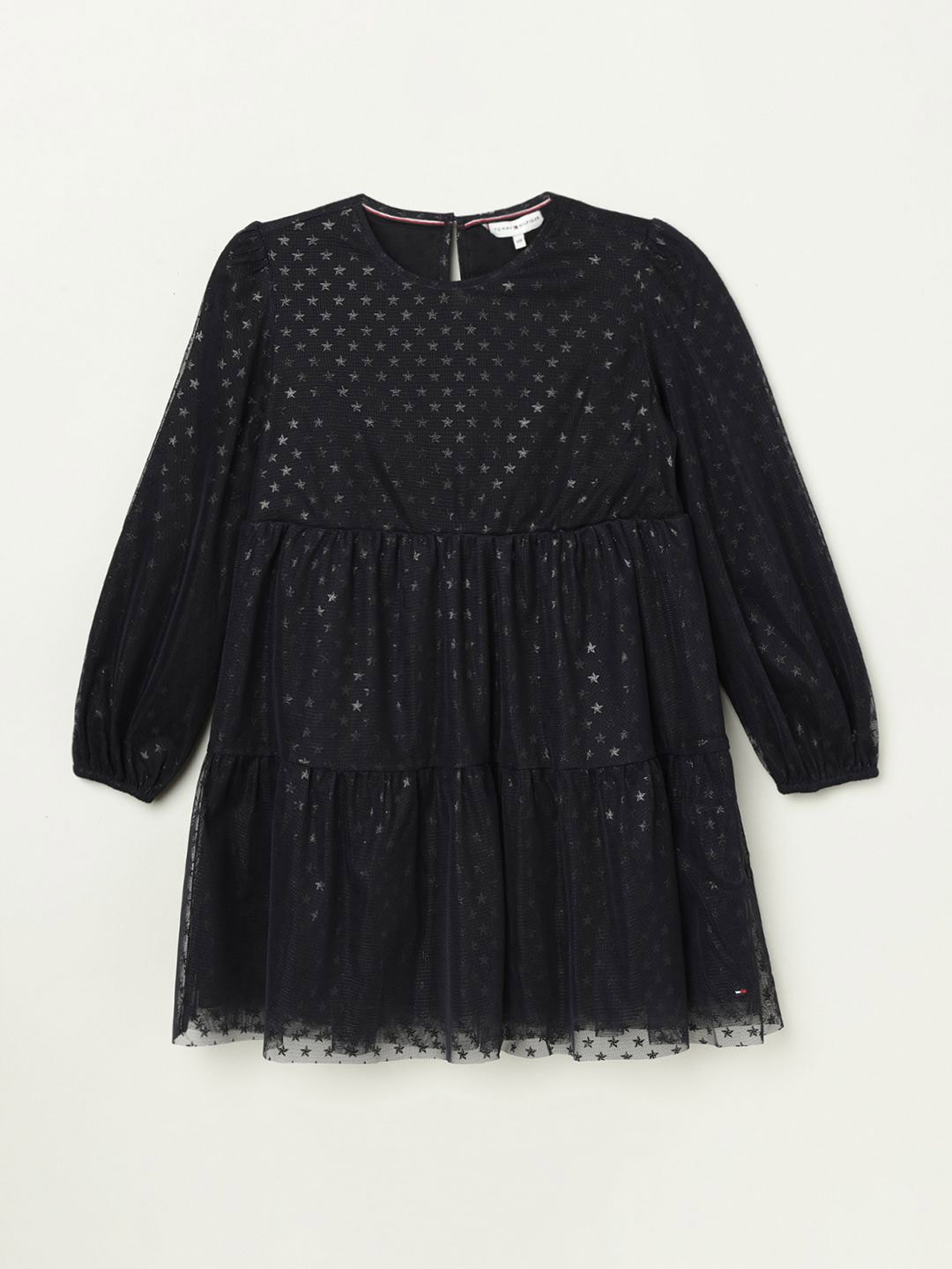 

Tommy Hilfiger Kids-Girls Round Neck Puff Sleeves A-Line Dress, Black