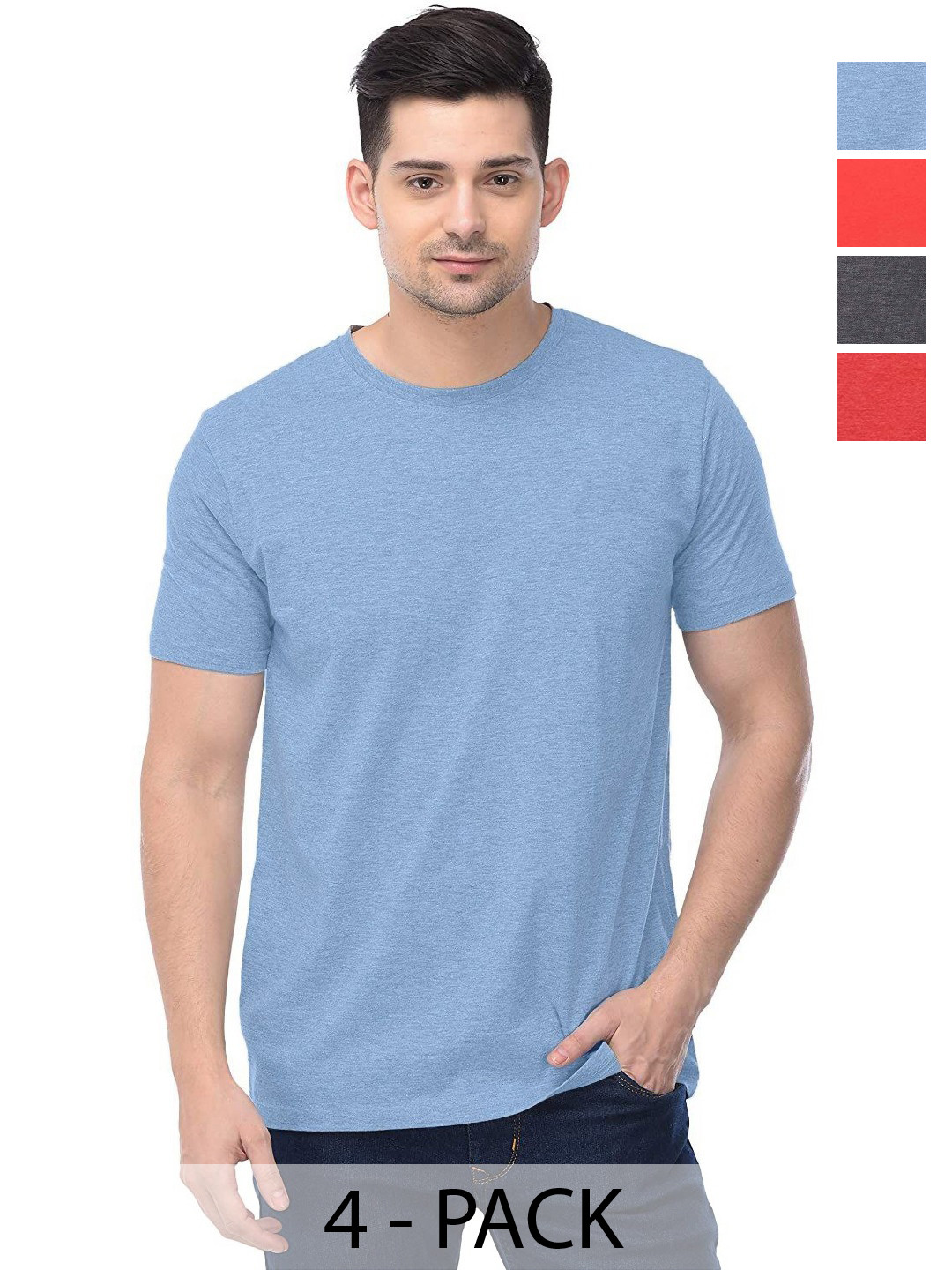 

COLOR CAPITAL Unisex Pack Of 4 Solid Round Neck Cotton T-shirts, Na