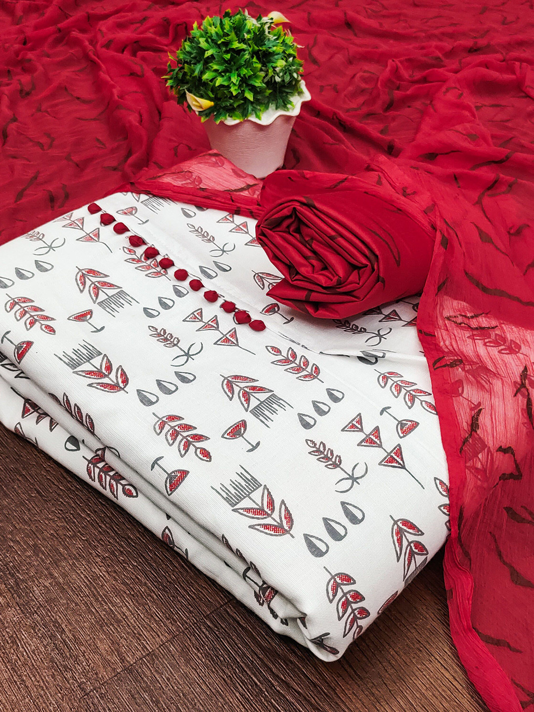

MANVAA Floral Printed Unstitched Dress Material, White