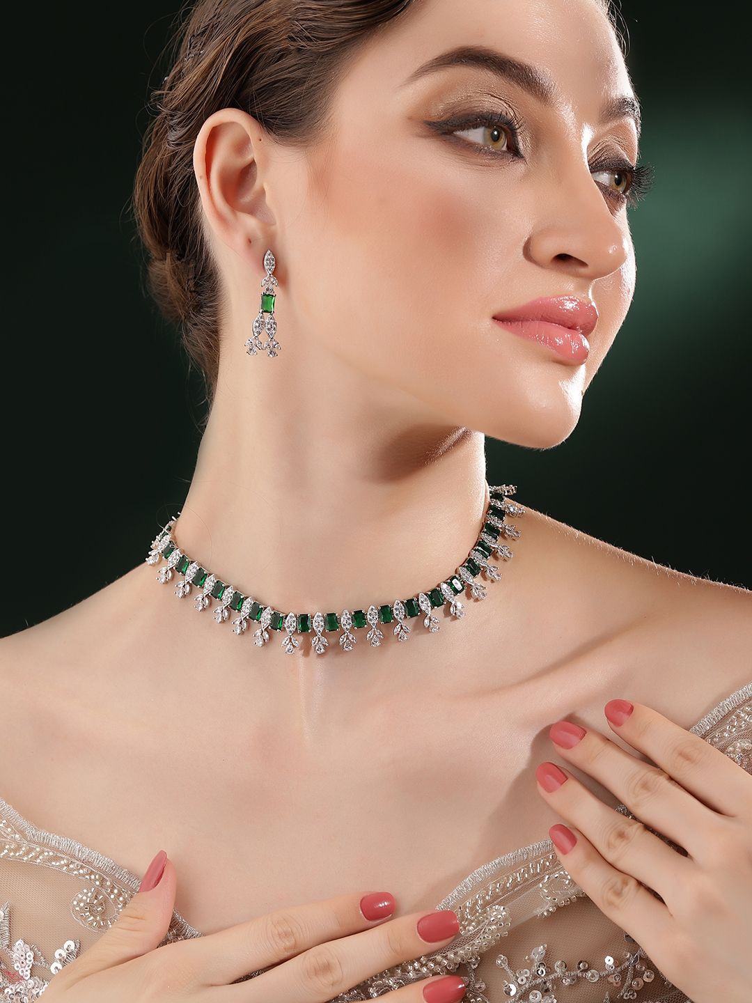 

Priyaasi Silver Plated American Diamond Studded Jewellery Set