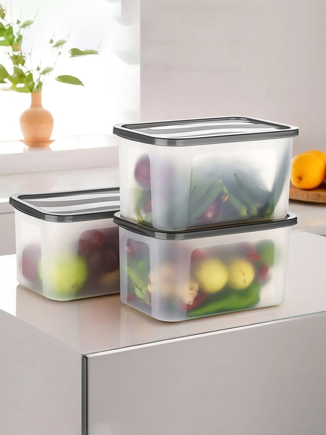 

Kuber Industries Black & Transparent 3 Pieces Storage Box Set Organizers