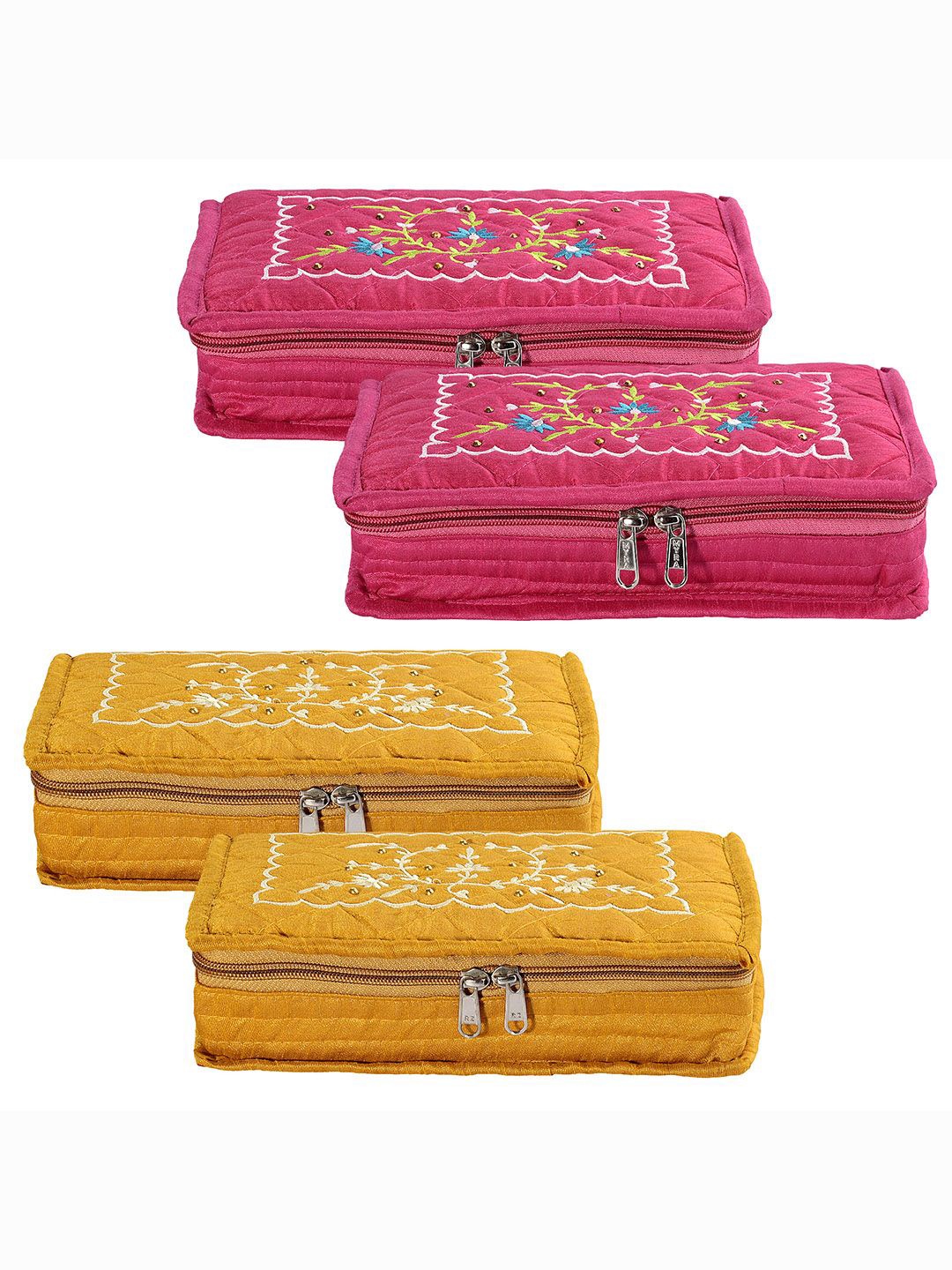 

Kuber Industries Yellow & Pink 4 Pieces Embroidered Jewellery Organisers