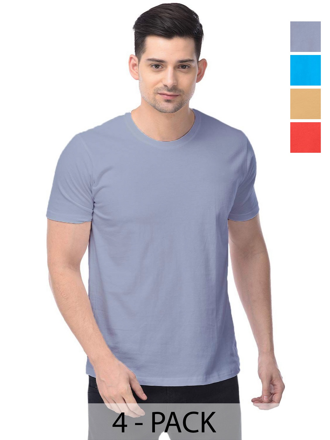 

COLOR CAPITAL Unisex Pack Of 4 Solid Round Neck Cotton T-shirts, Na