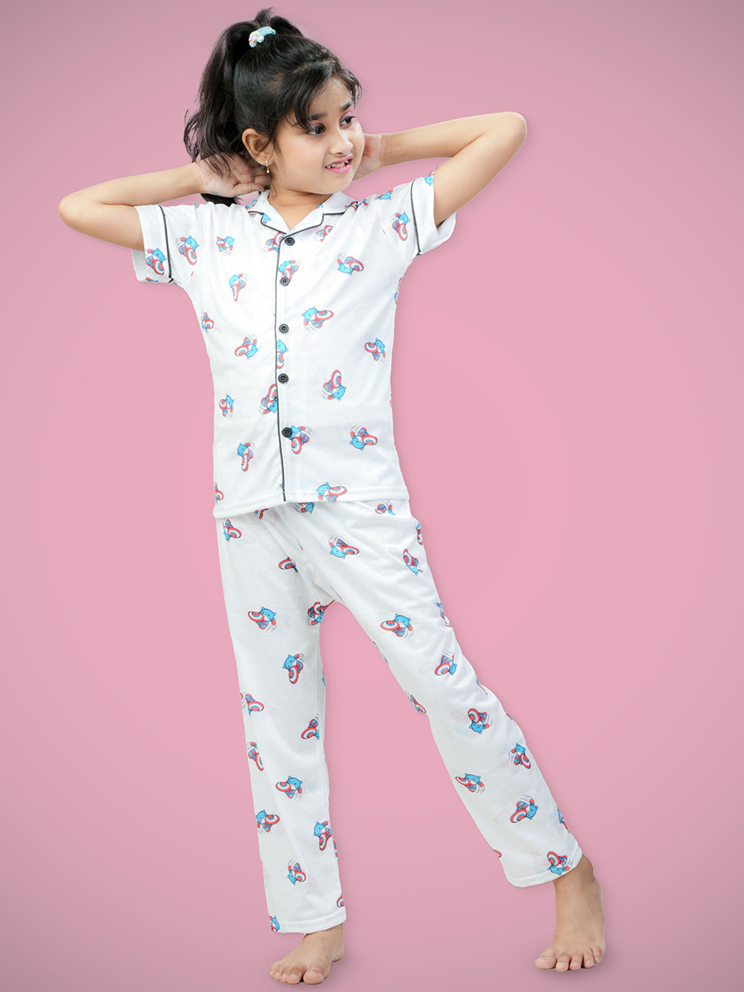

BAESD Girls Printed Night suit, White
