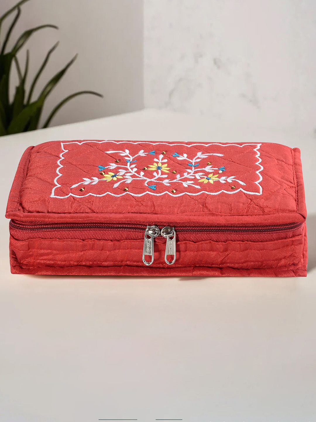 

Kuber Industries Yellow & Red 4 Pieces Embroidered Jewellery Organiser
