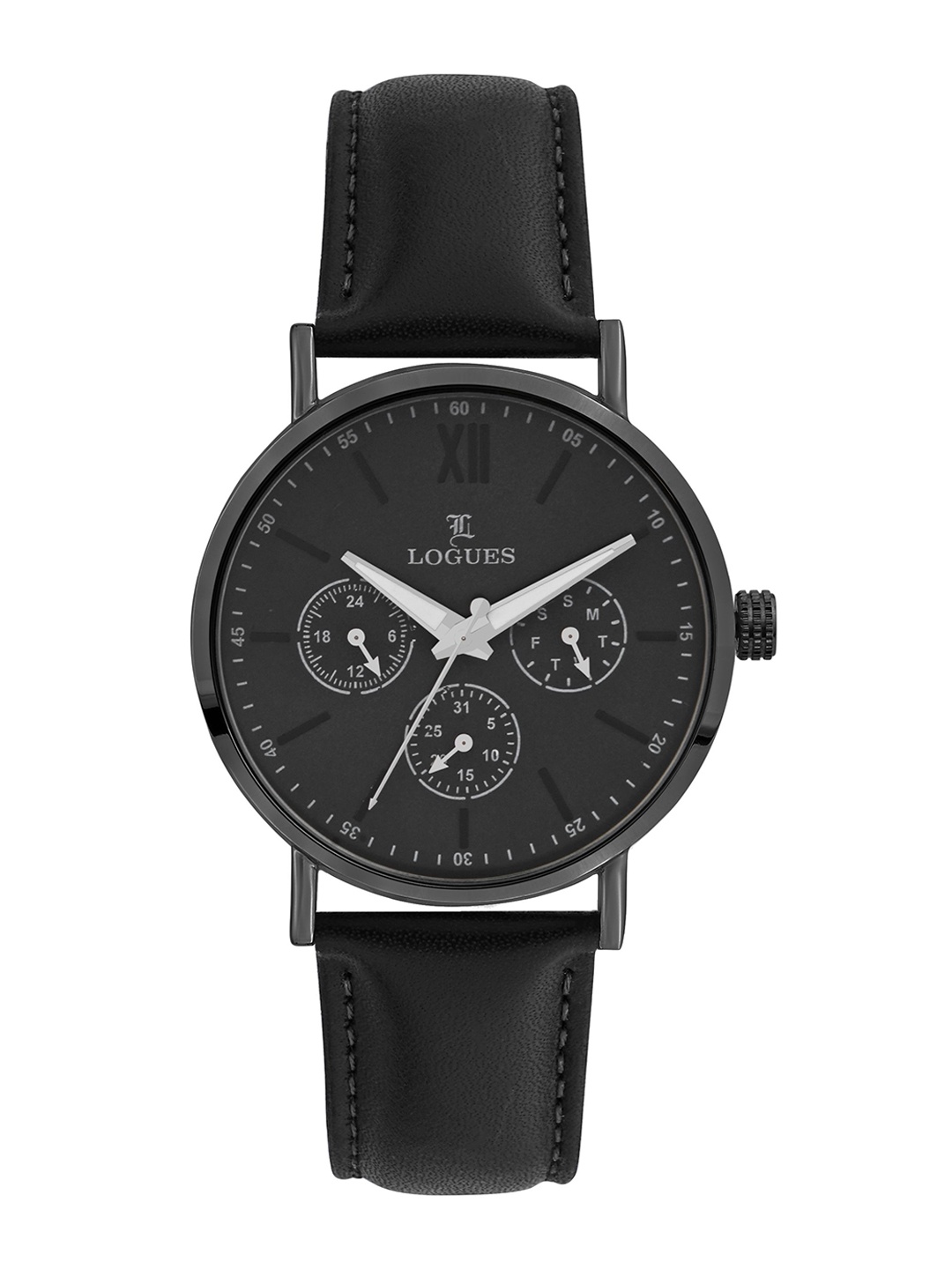 

L LOGUES Men Brass Dial & Leather Straps Analogue Watch G 1964 QL-44, Black