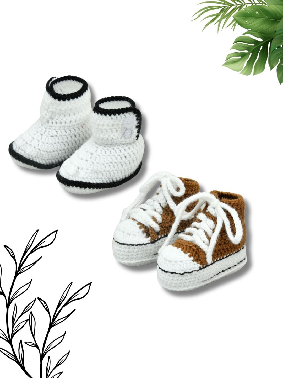 

FUNKRAFTS Unisex Pack of 2 Kids Pure Wool Booties, White