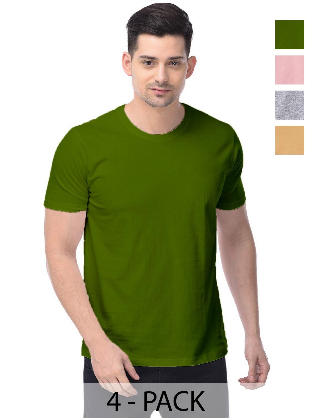 

COLOR CAPITAL Unisex Pack Of 4 Cotton T-Shirts, Green