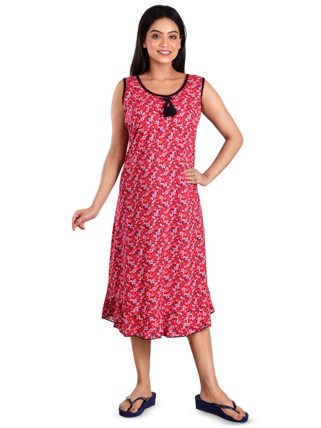 

DUI KONNA Women Floral Printed Nightdress, Red