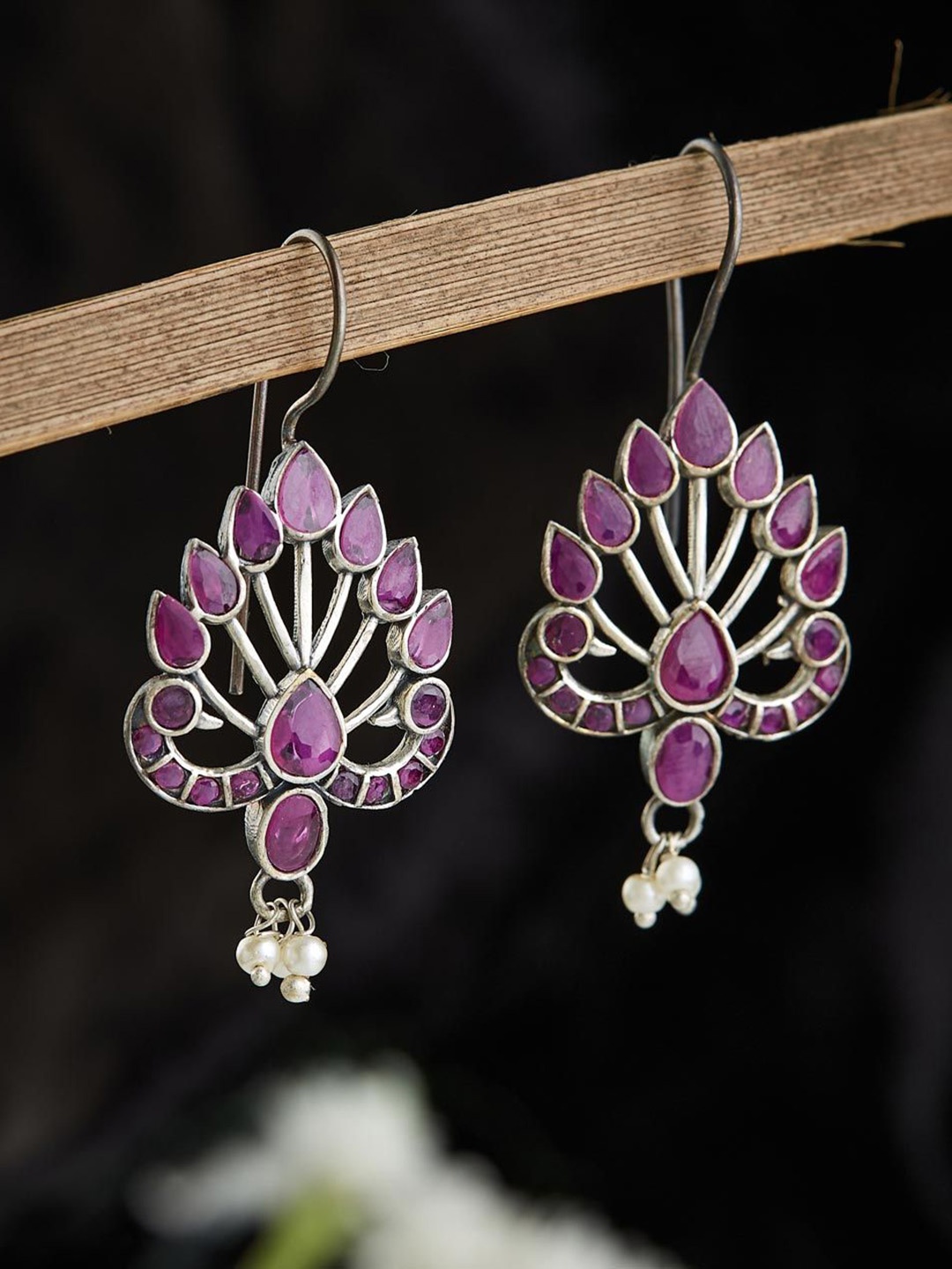 

Fabindia Stone Studded Contemporary Drop Earrings, Silver