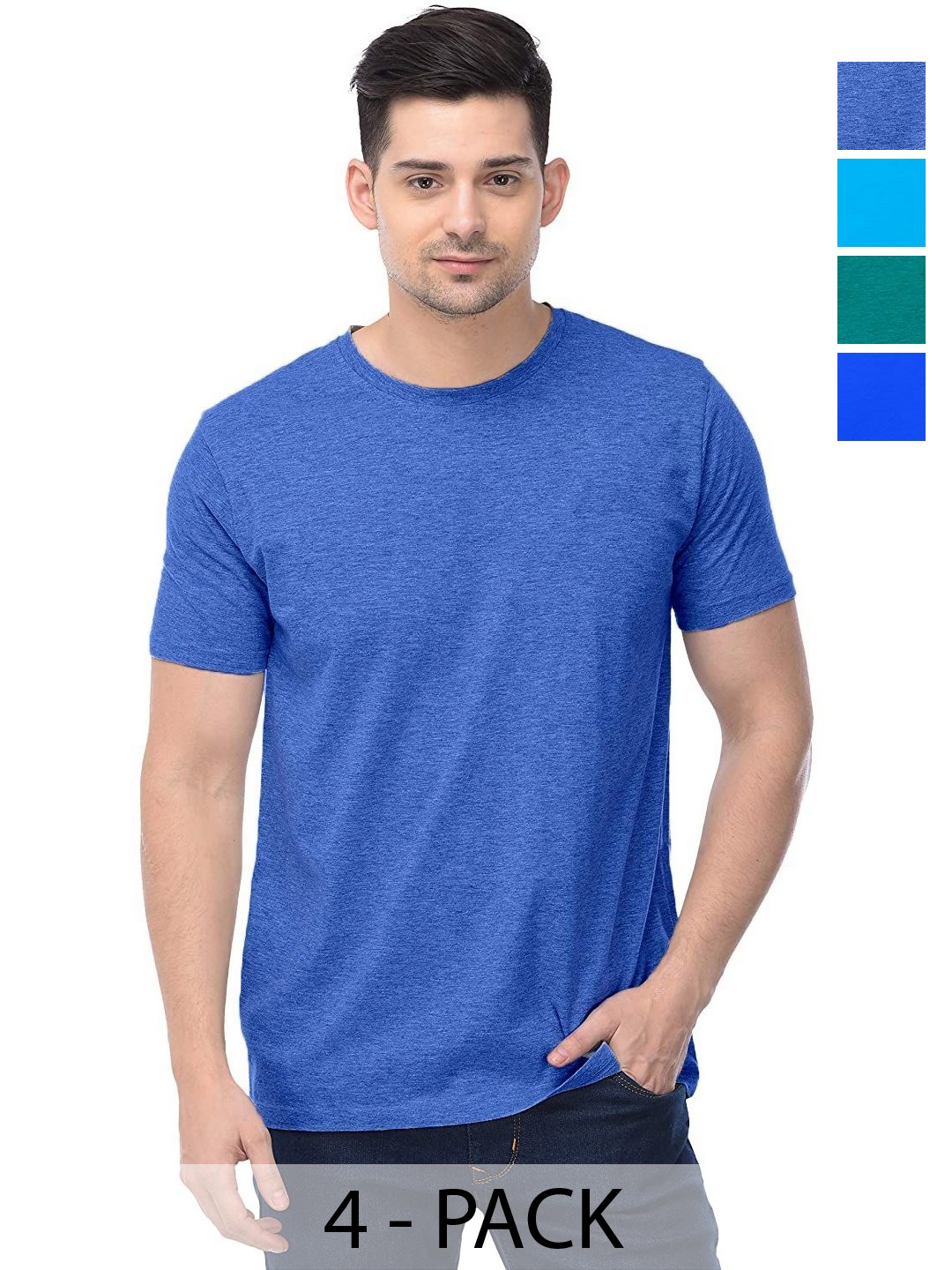 

COLOR CAPITAL Unisex Pack Of 4 Solid Round Neck Cotton T-shirts, Green