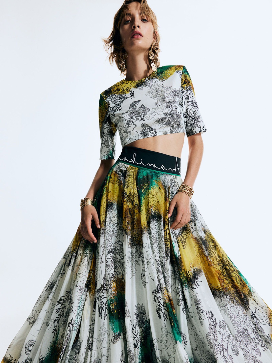 

H&M Floral-Motif Printed Flared Maxi Skirt, White
