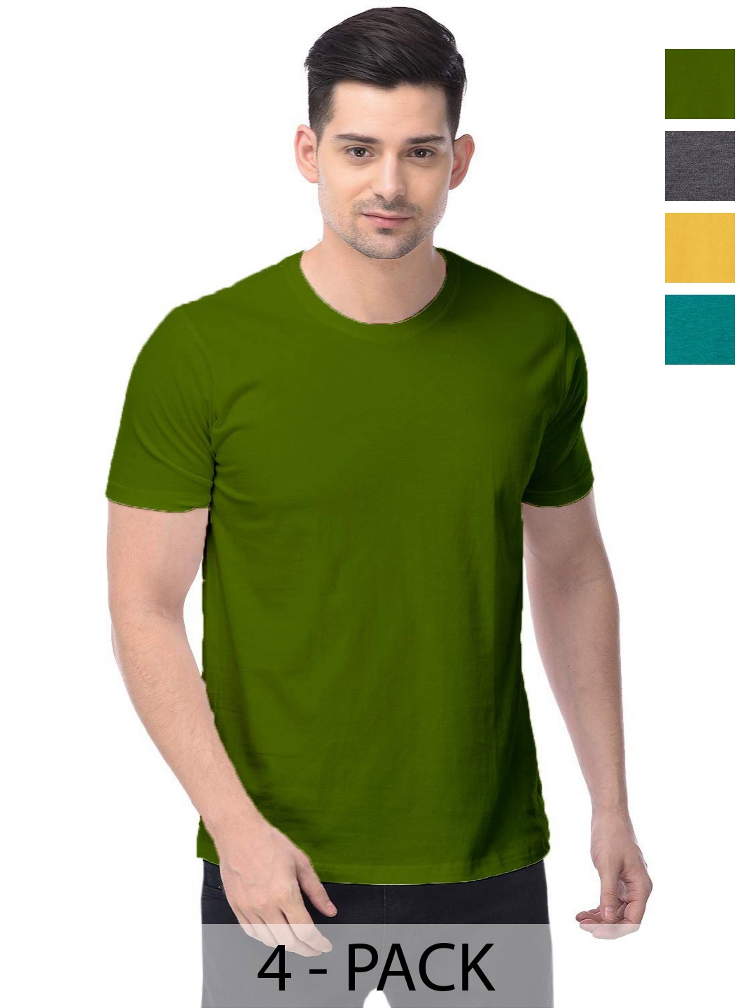 

COLOR CAPITAL Unisex Pack Of 4 Solid Round Neck Cotton T-shirts, Green