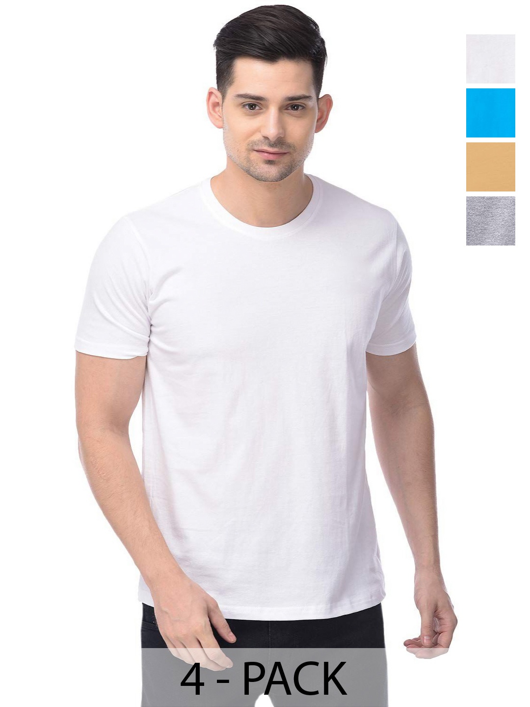 

COLOR CAPITAL Unisex Pack Of 4 Solid Round Neck Cotton T-shirts, White