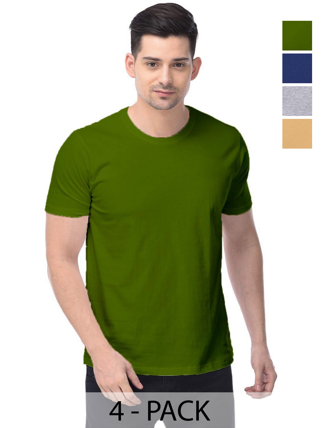 

COLOR CAPITAL Unisex Pack Of 4 Solid Round Neck Cotton T-shirts, Green