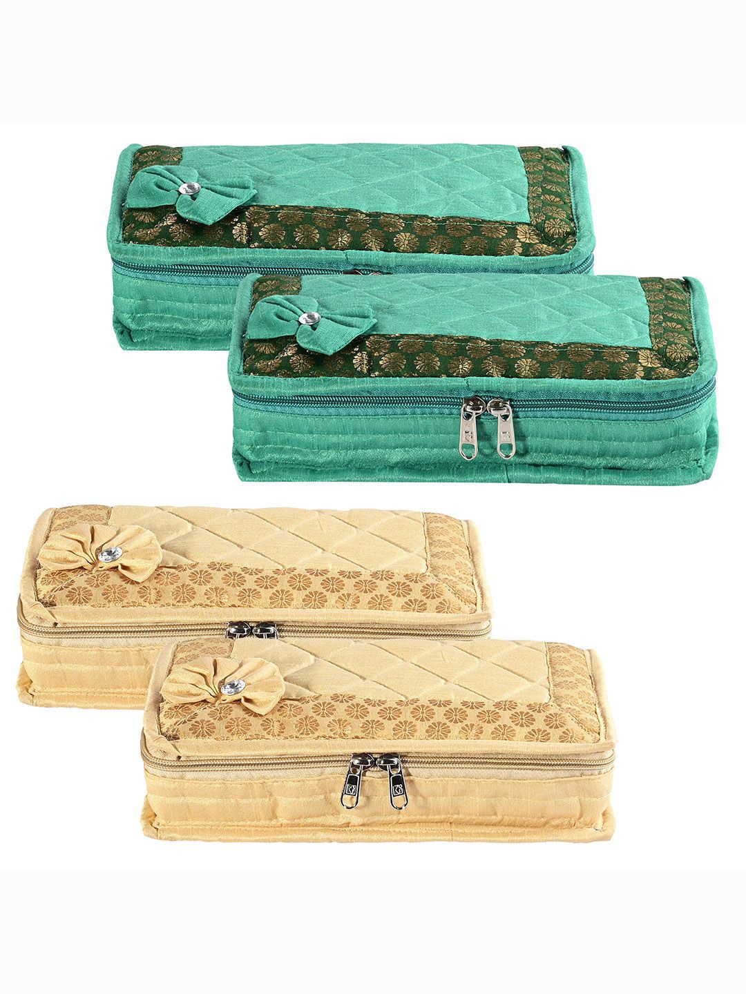 

Kuber Industries Gold Toned & Green 4 Pieces Self Design Jewellery Organisers