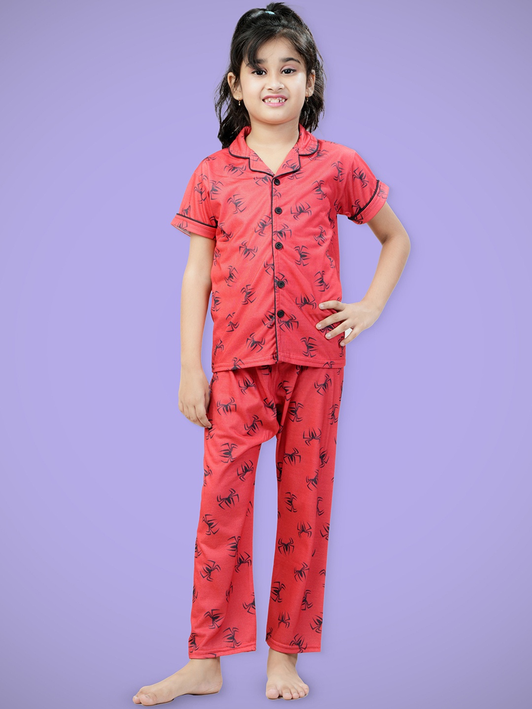 

BAESD Girls Printed Night suit, Red