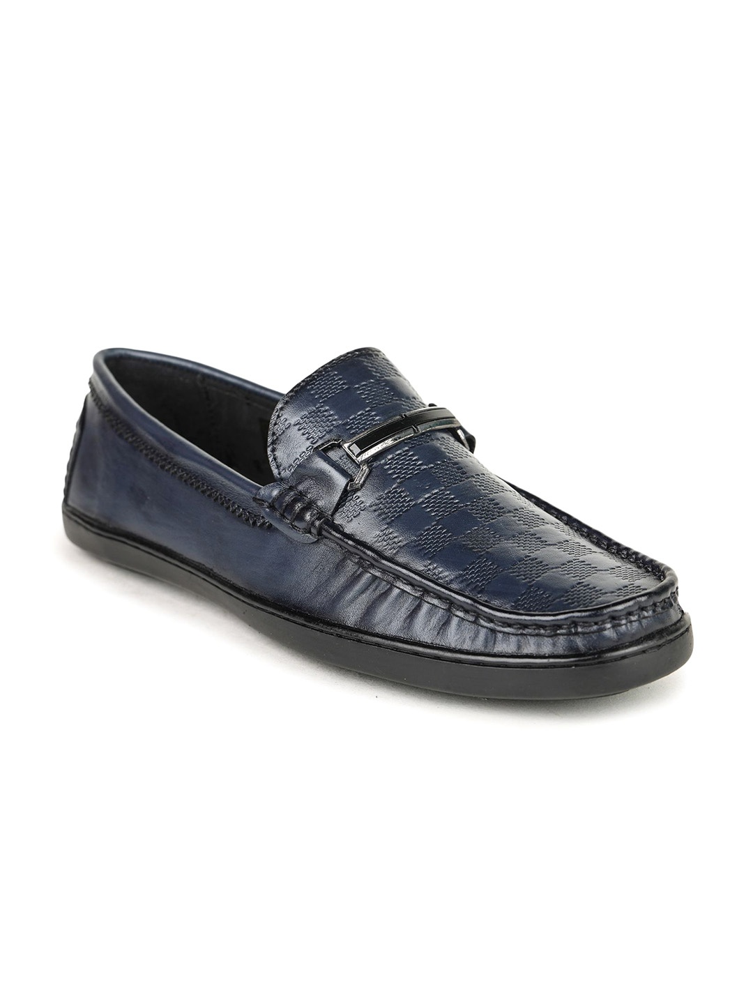 

BRITMEN Men Textured Leather Loafers, Blue