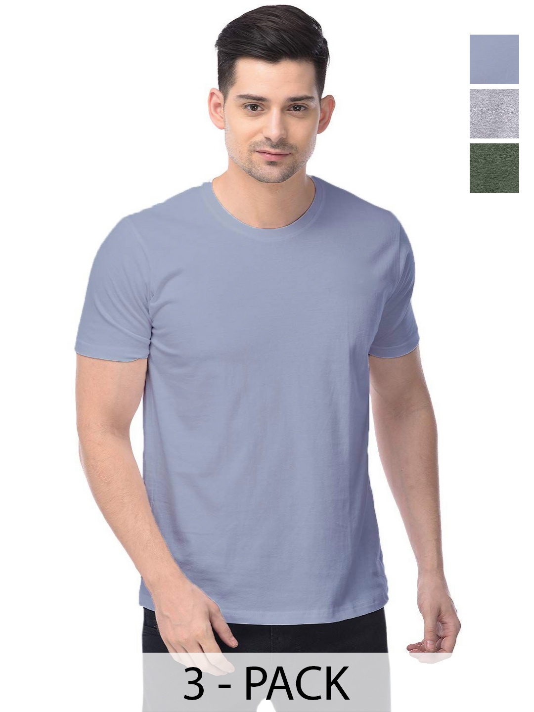 

COLOR CAPITAL Unisex Pack Of 3 Solid Round Neck Cotton T-shirts, Na