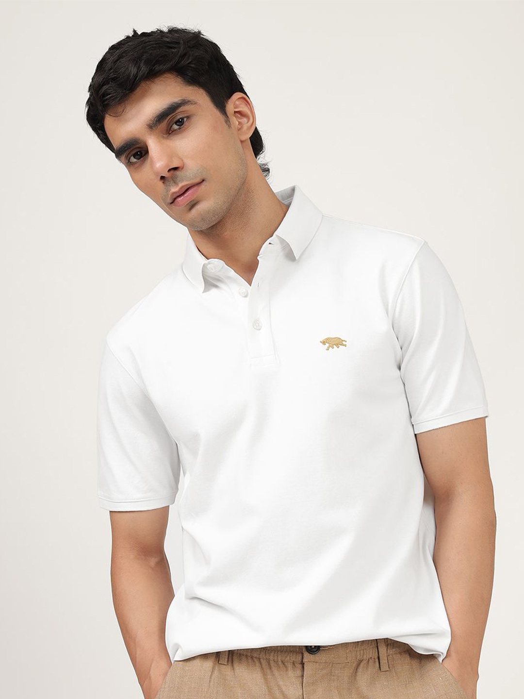 

Andamen Men Solid Polo Collar Cotton T-Shirt, White