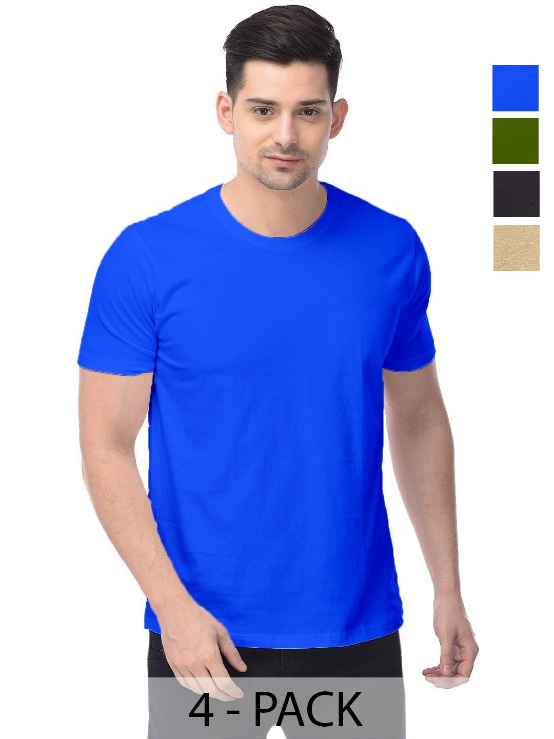 

COLOR CAPITAL Unisex Pack Of 4 Solid Round Neck Cotton T-shirts, Green