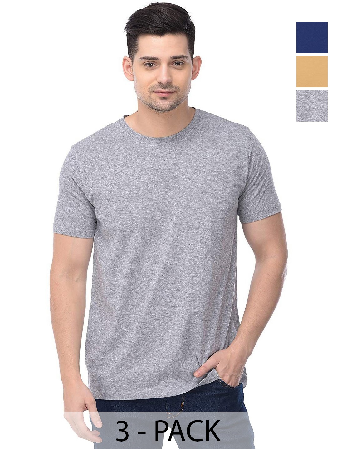 

COLOR CAPITAL Unisex Pack Of 3 Solid Round Neck Cotton T-shirts, Na