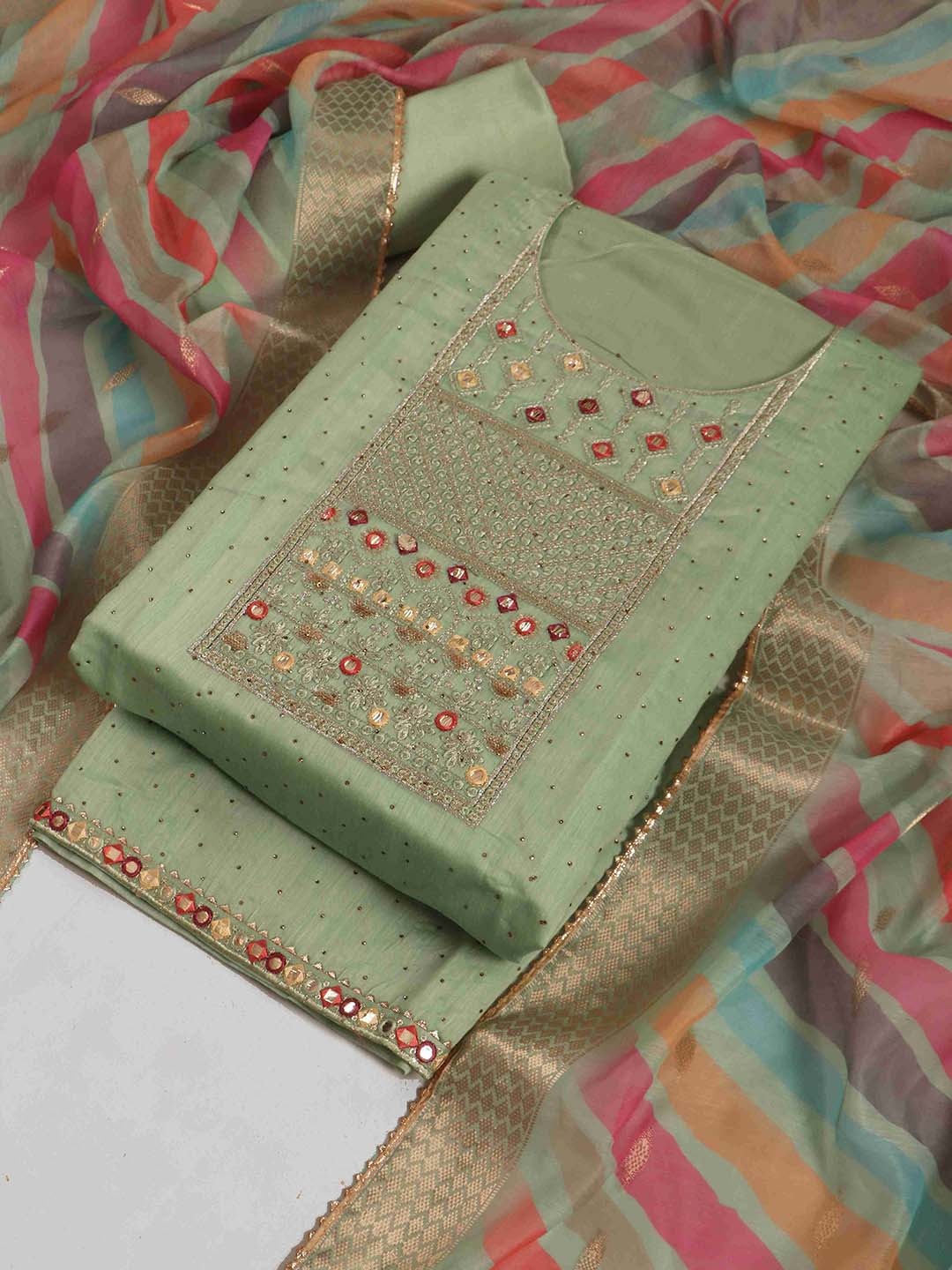 

TAVAS Embroidered Unstitched Dress Material, Green