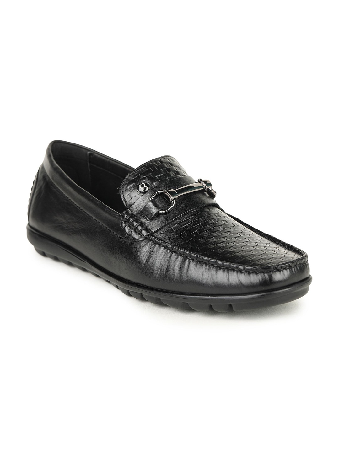 

BRITMEN Men Textured Leather Loafers, Black