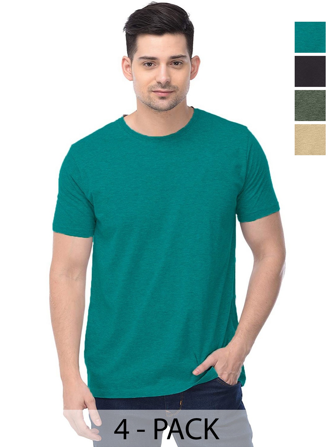 

COLOR CAPITAL Unisex Pack Of 4 Solid Round Neck Cotton T-shirts, Na