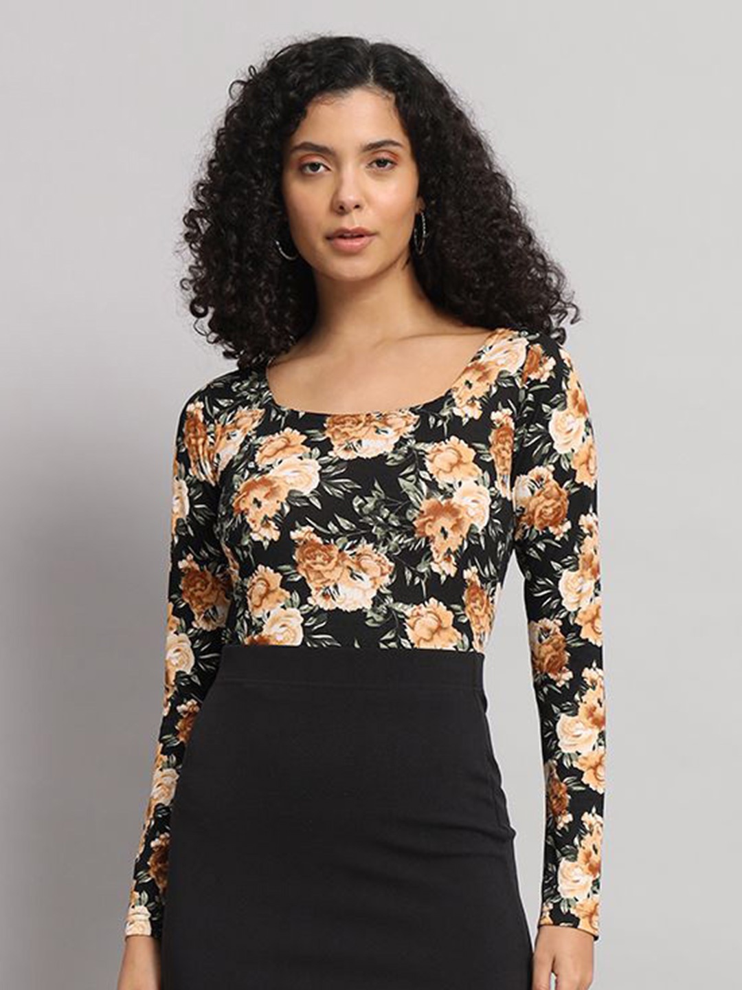 

Dream Beauty Fashion Women Floral Printed Square Neck Top, Black