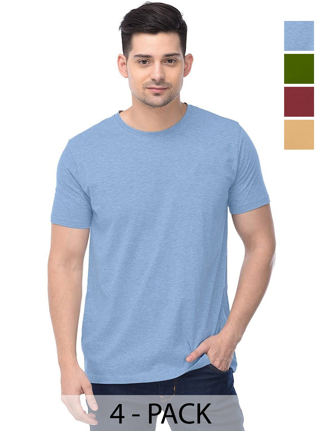 

COLOR CAPITAL Unisex Pack Of 4 Solid Round Neck Cotton T-shirts, Na
