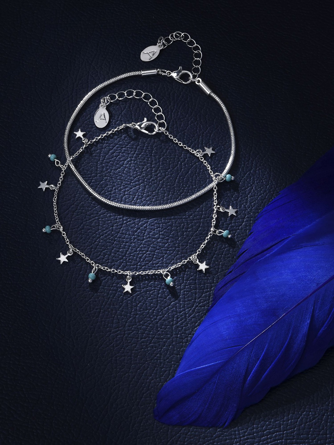 

Accessorize Set Of 2 Star Beaded Anklet, Silver