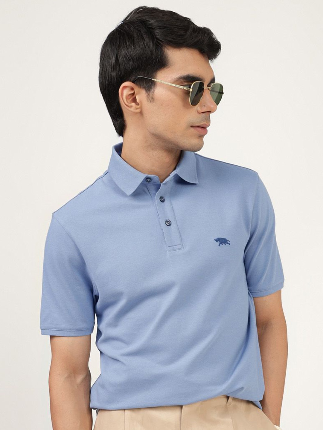

Andamen Men Solid Polo Collar Cotton T-shirt, Blue