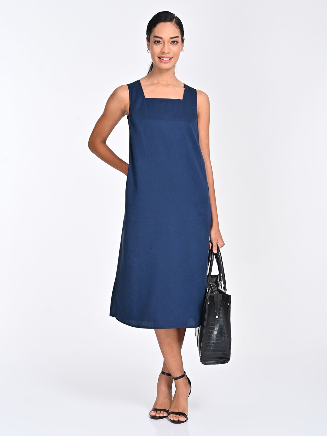 

Saltpetre Square Neck A-Line Midi Dress, Navy blue