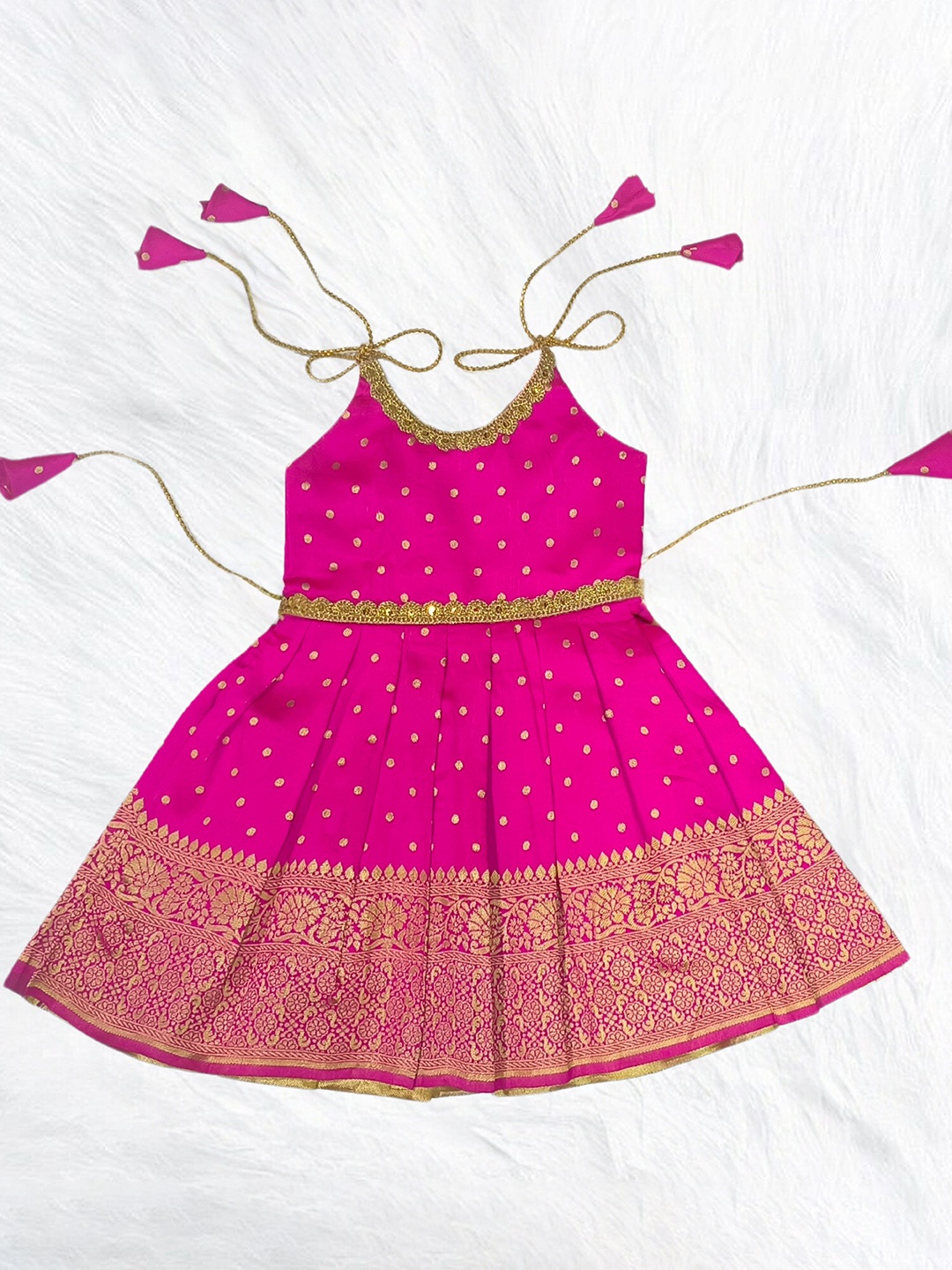 

UFB Polka Dot Printed Round Neck Fit & Flare Dress, Pink