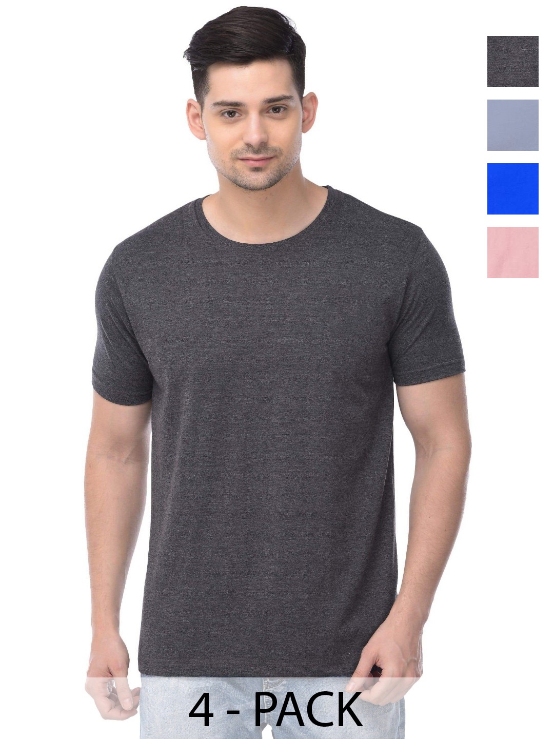 

COLOR CAPITAL Unisex Pack Of 4 Solid Round Neck Cotton T-shirts, Pink