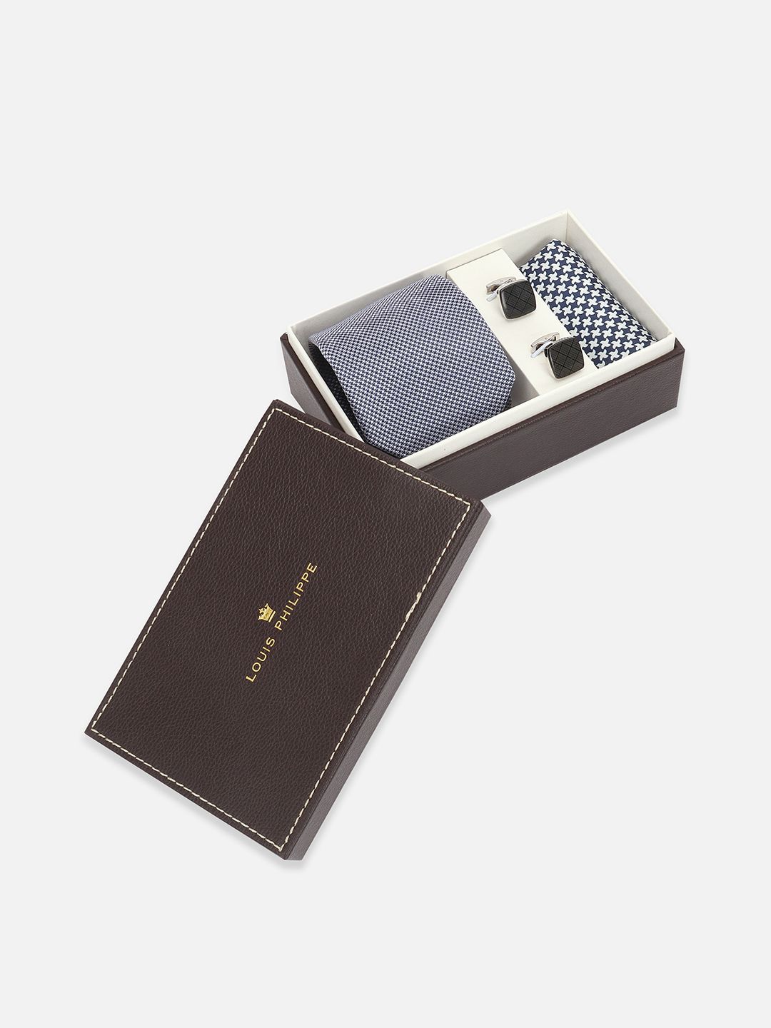 

Louis Philippe Men Accessory Gift Set of Tie Pocket Square And Cufflink, Navy blue