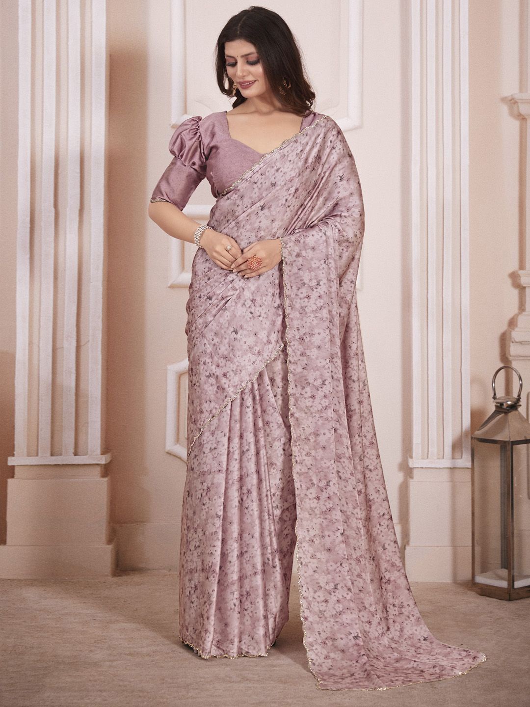 

Anouk Floral Beads and Stones Satin Saree, Pink