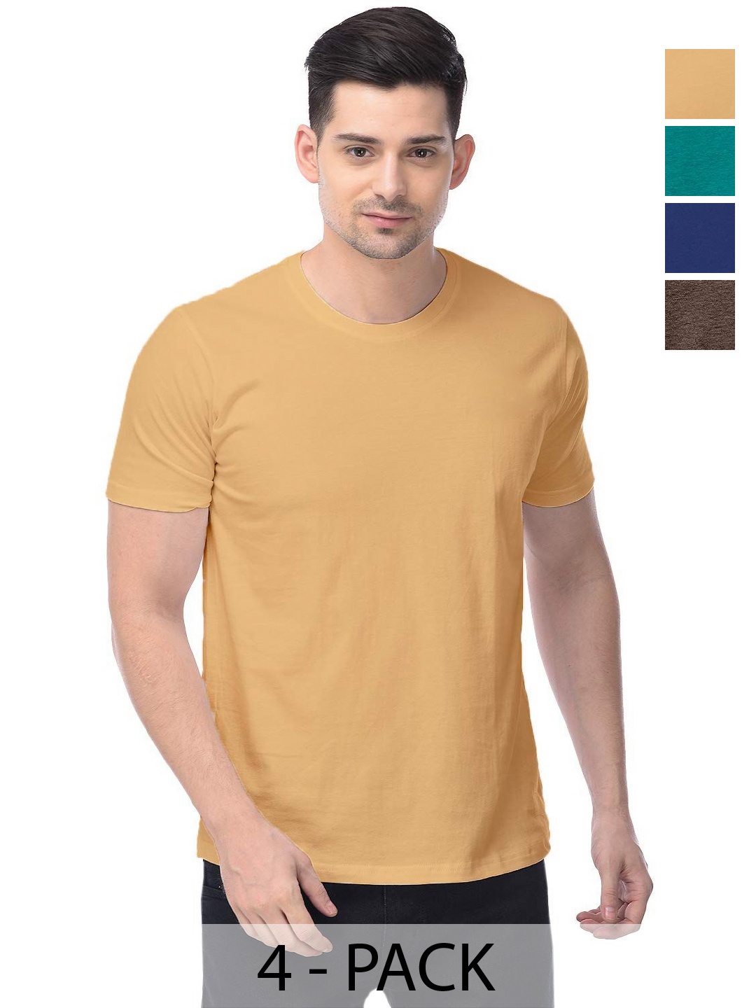 

COLOR CAPITAL Unisex Pack Of 4 Cotton T-Shirts, Yellow