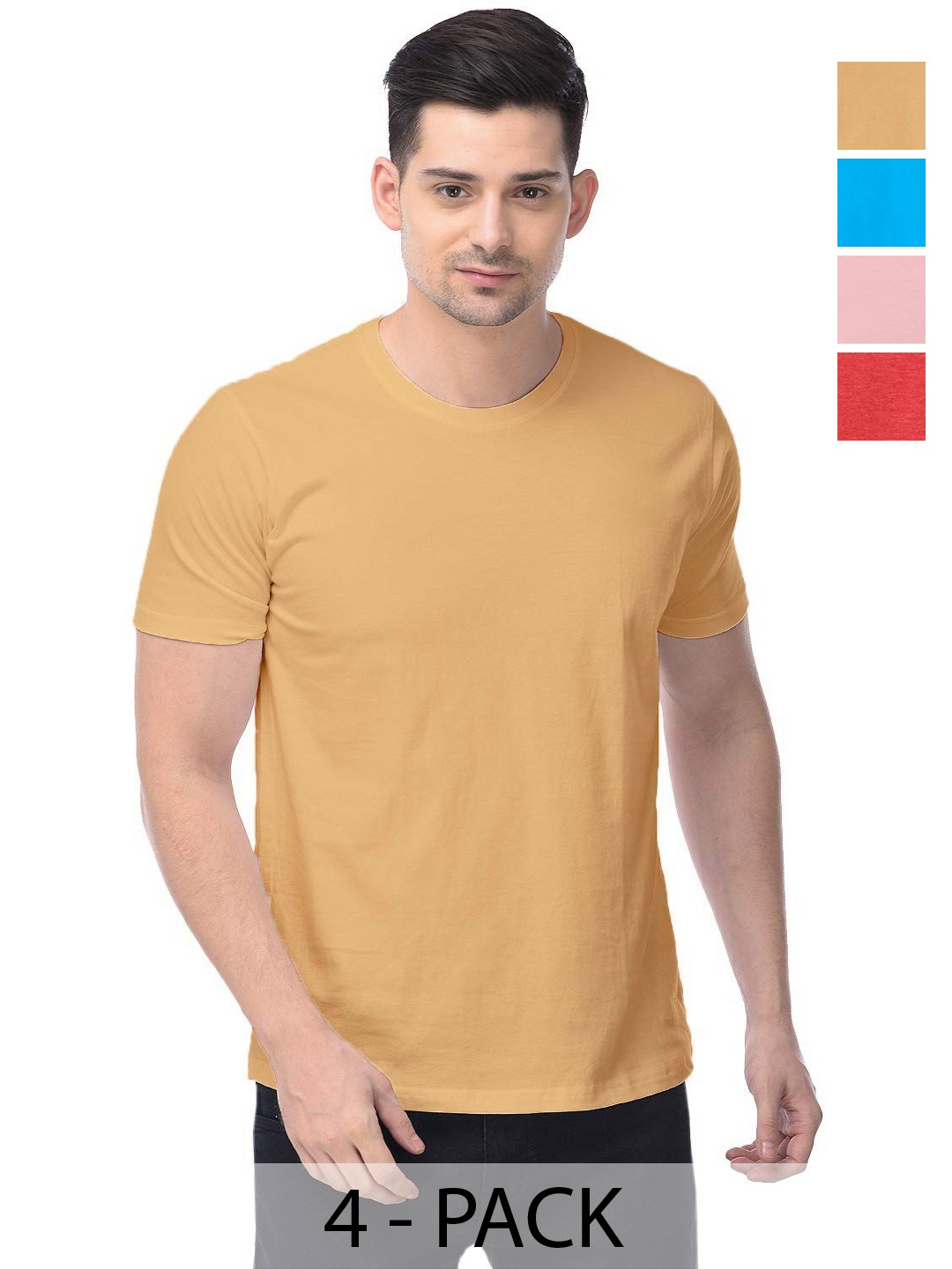 

COLOR CAPITAL Unisex Pack Of 4 Solid Round Neck Cotton T-shirts, Na
