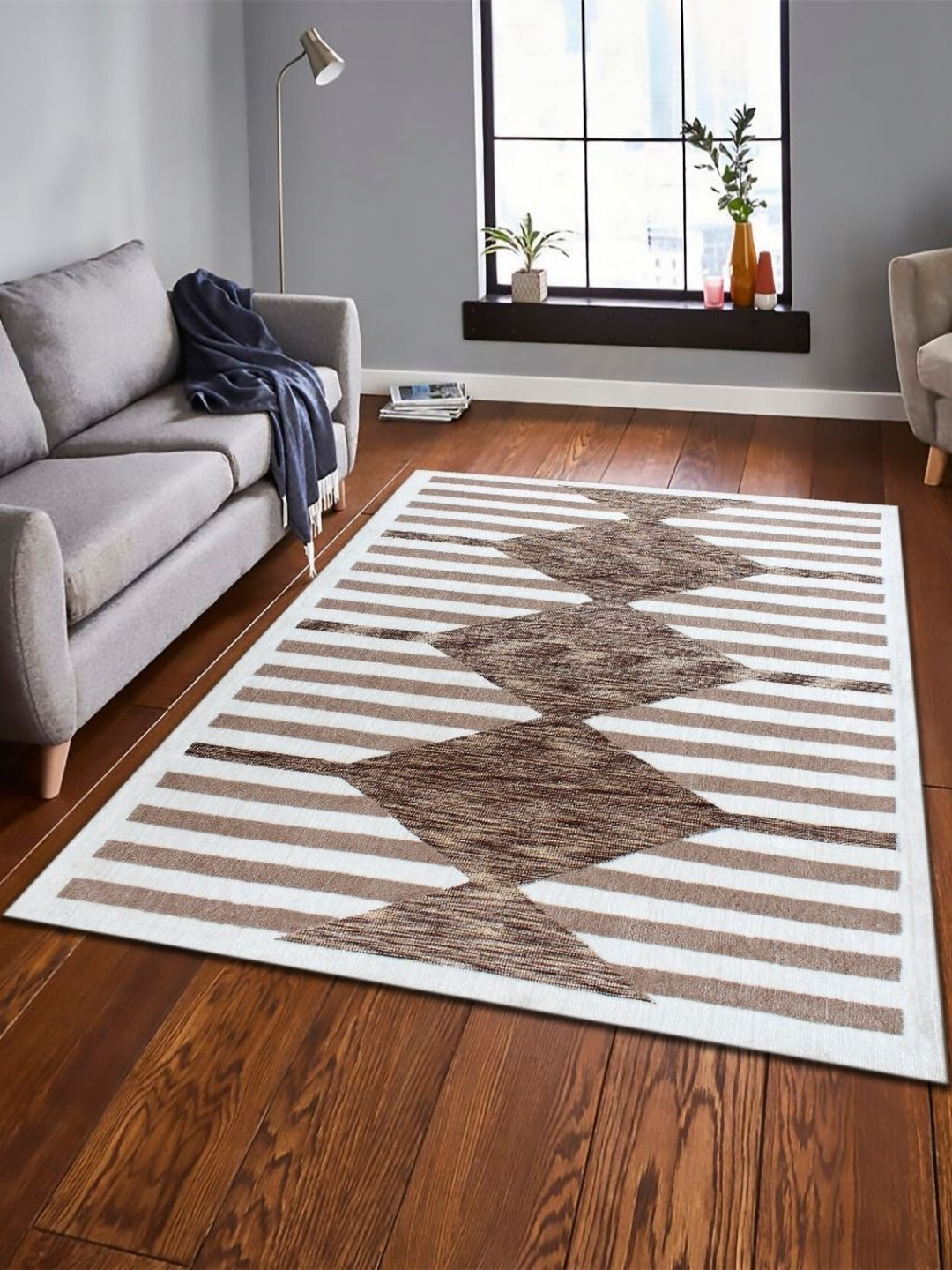 

MULTITEX Brown & White Geometric Anti-Skid Carpet