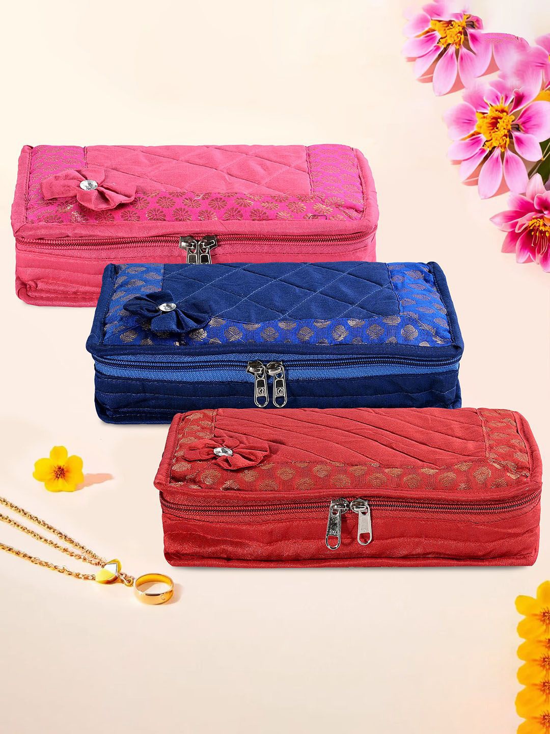 

Kuber Industries Blue & Red 3 Pieces Jewellery Organisers