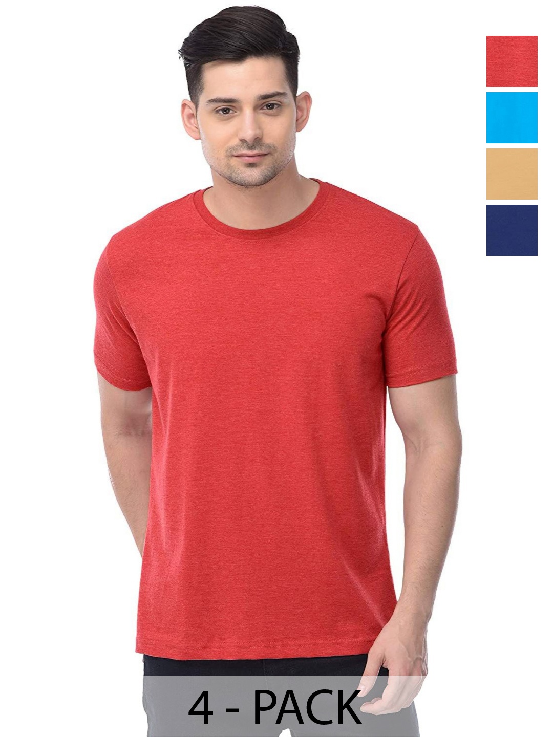 

COLOR CAPITAL Unisex Pack Of 4 Cotton T-Shirts, Maroon