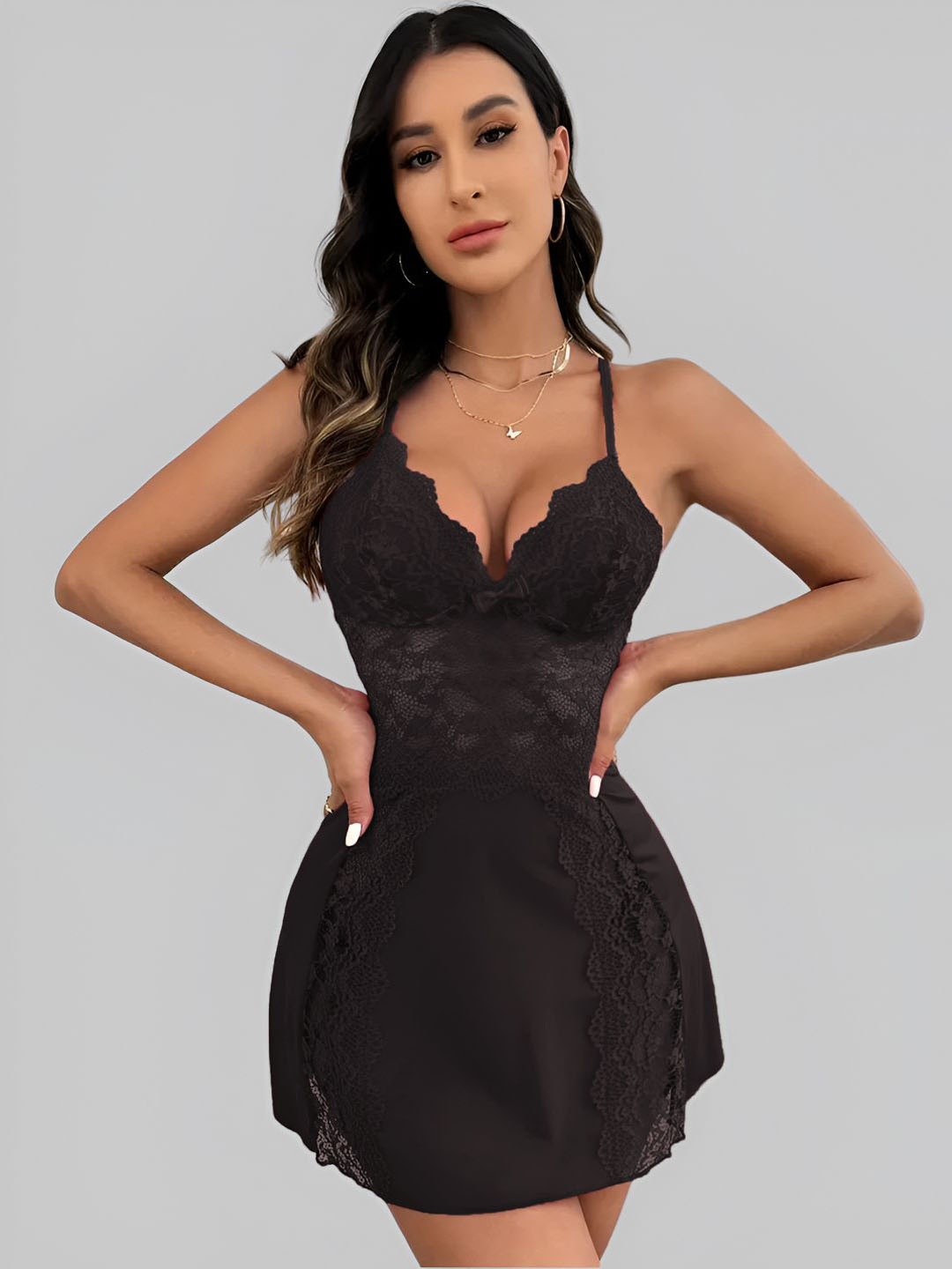 

Broiden Self Design Shoulder Straps Baby Doll, Black