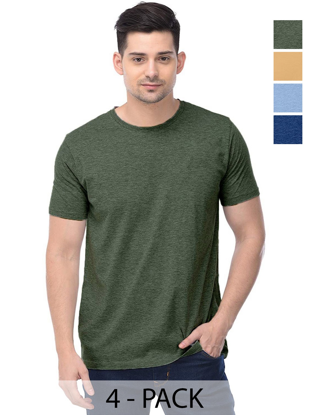 

COLOR CAPITAL Unisex Pack Of 4 Cotton T-Shirts, Green