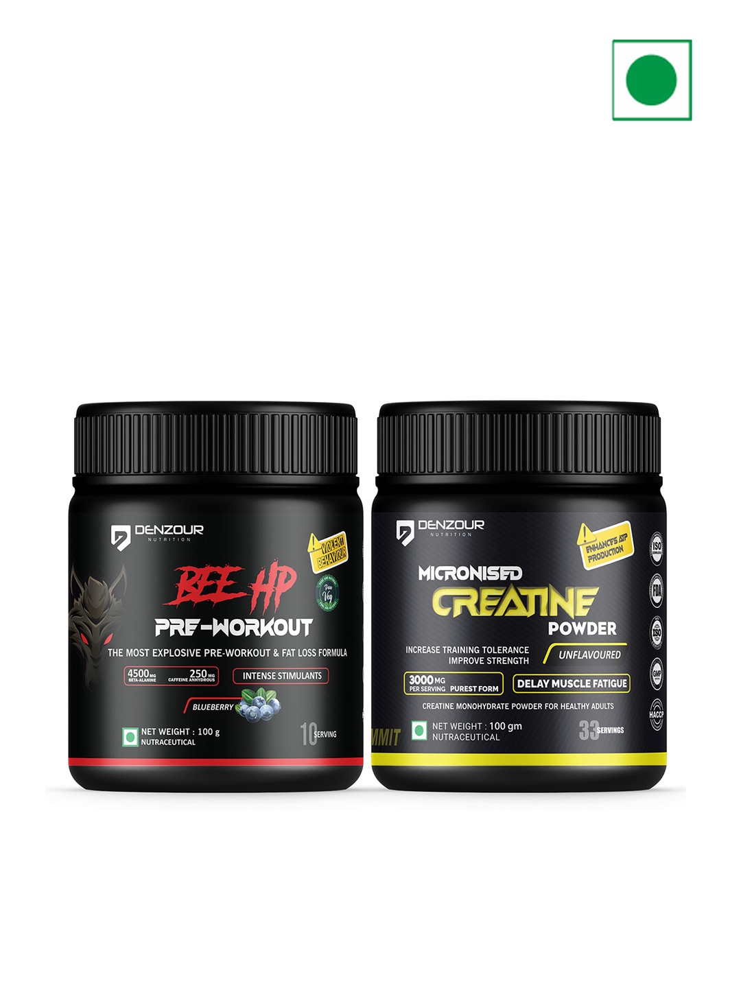

DENZOUR NUTRITION Set Of 2 Pre Workout With Creatine Powder - 100 gm Each, Black