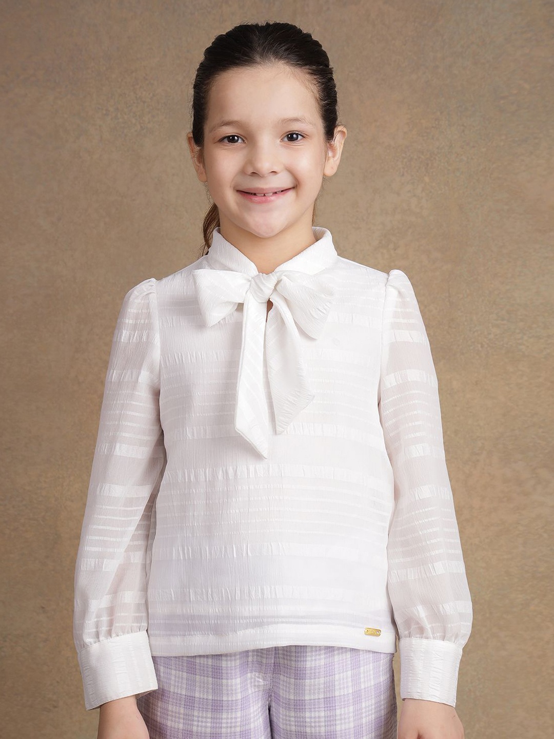 

One Friday Girls Solid Tie-Up Neck Top, Off white